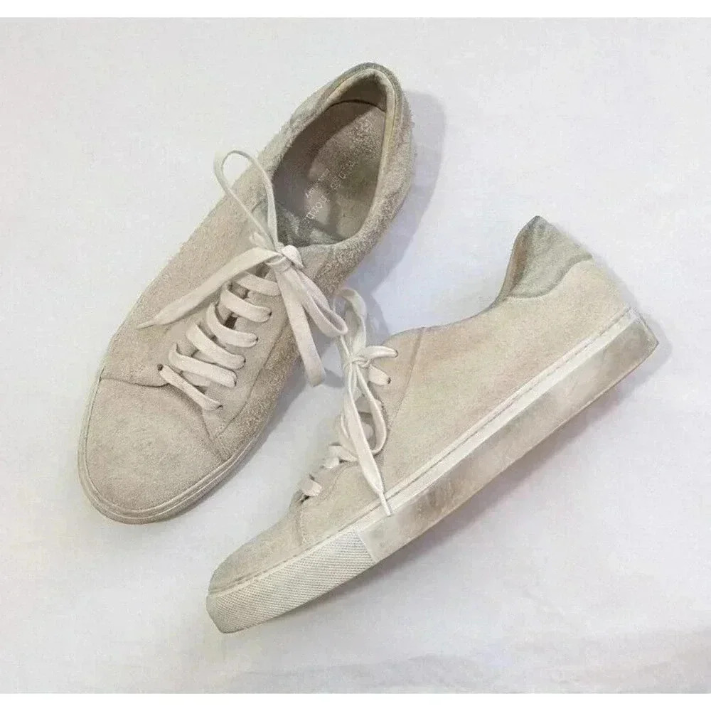 Wings + Horns Cream Ivory Suede Sneakers Size 41 Mens Made in Italy Textured